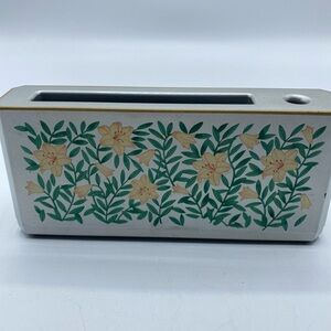 Vintage Otagiri Lacquerware Desk Holder Paper and Pen Floral Japan Serenade 1989